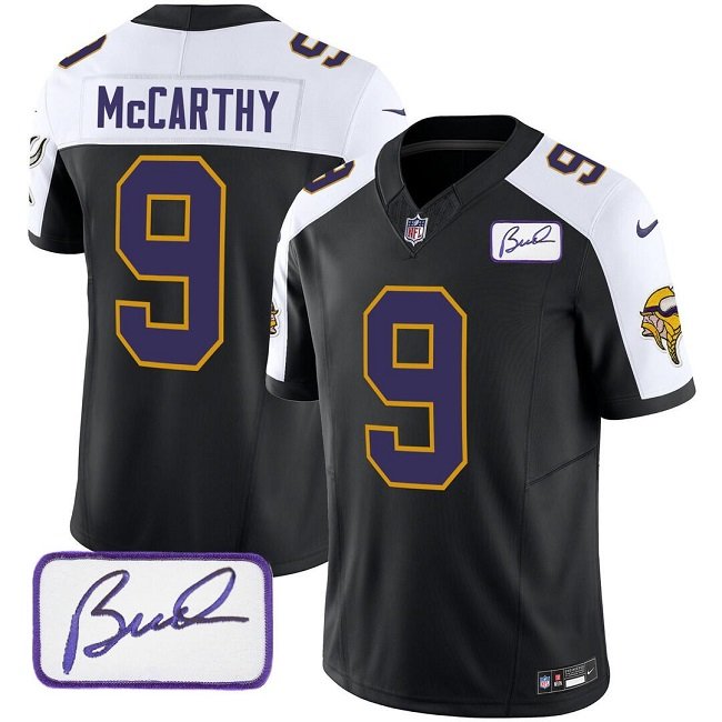 Men's Minnesota Vikings #9 J.J. McCarthy Black 2024 Draft F.U.S.E. Throwback Jersey