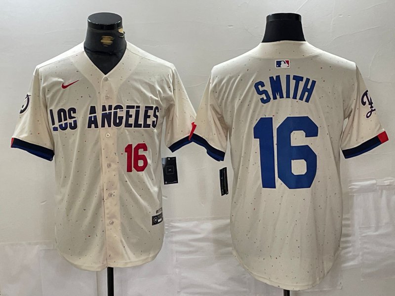 Men's Los Angeles Dodgers #16 Will Smith Number Cream 2024 City Connect Jersey