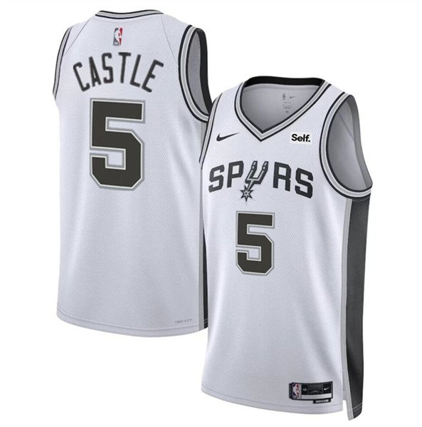 Men's San Antonio Spurs #5 Stephon Castle White 2024 Association Edition Basketball Jersey