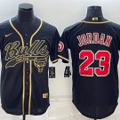Men's Chicago Bulls #23 Michael Jordan Black Gold With Patch Cool Base Jersey