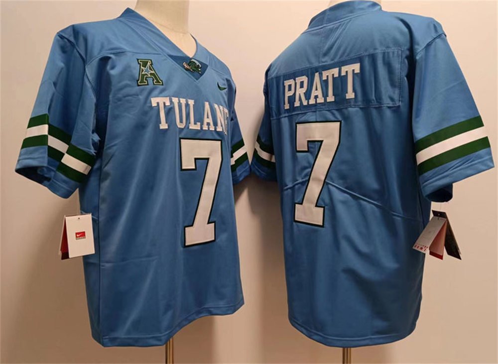 Mens Tulane Green Wave #7 Michael Pratt Blue College Football Game Jersey