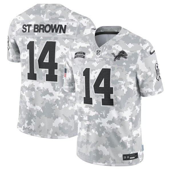 Men's DET #14 Amon-Ra St. Brown Arctic Camo 2024 F.U.S.E. Salute to Service Jersey
