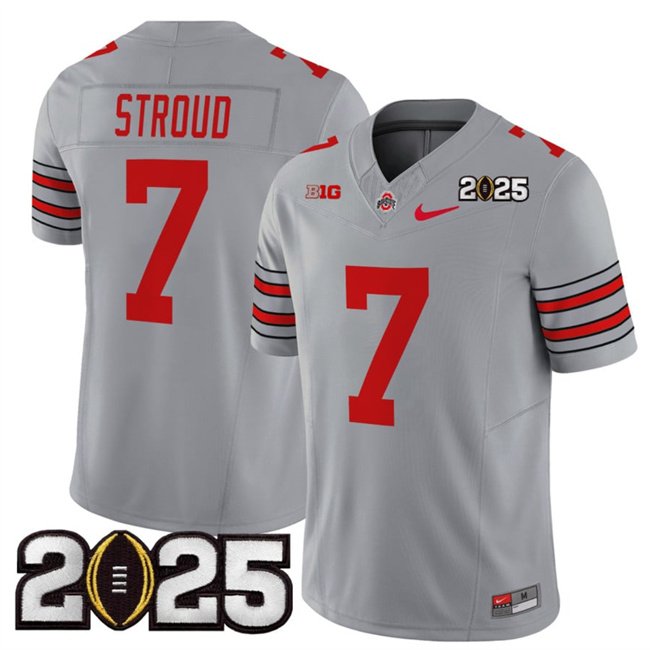 Men's Ohio State Buckeyes #7 C.J. Stroud Grey 2025 CFP Final Patch F.U.S.E. Jersey