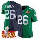 Men's Philadelphia Eagles #26 Saquon Barkley Green Navy 2025 Super Bowl LIX Patch Jersey