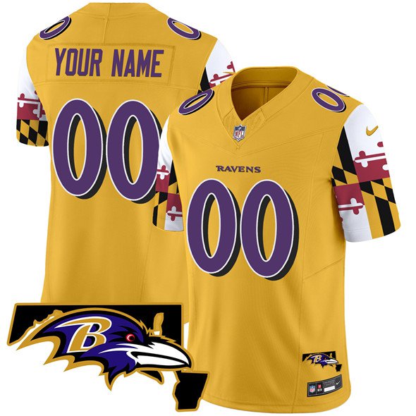 Men's Baltimore Ravens Active Player Custom Gold 2025 F.U.S.E. Maryland Flag V2 Vapor Jersey