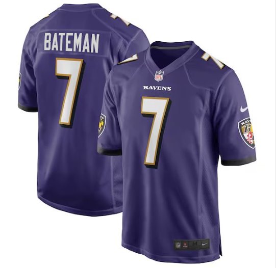 Baltimore Ravens #7 Rashod Bateman Purple Stitched Football Game Jersey