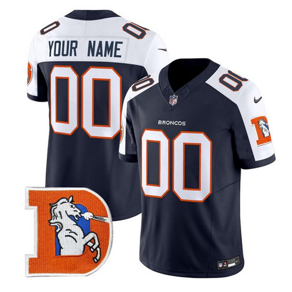 Men's Denver Broncos ACTIVE PLAYER Custom Navy 2024 F.U.S.E. V2 Throwback Vapor Jersey
