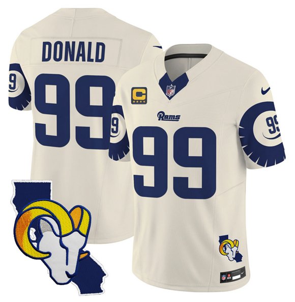 Men's Los Angeles Rams #99 Aaron Donald Bone 2025 4-Star C Patch F.U.S.E. V2 Limited Jersey