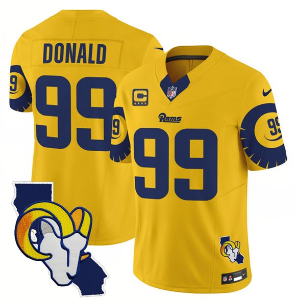 Men's Los Angeles Rams #99 Aaron Donald Gold 2025 4-Star C Patch F.U.S.E. V2 Limited Jersey