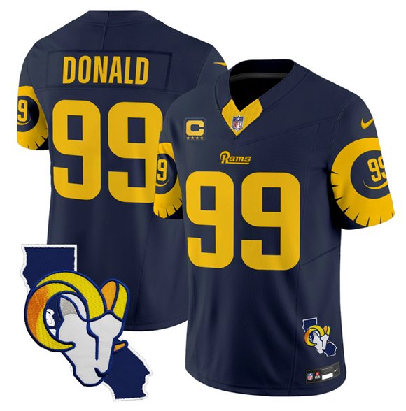 Men's Los Angeles Rams #99 Aaron Donald Navy 2025 4-Star C Patch F.U.S.E. V2 Limited Jersey