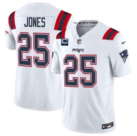 Men's NE #25 Marcus Jones White 2025 F.U.S.E. With 1-Star C Patch Jersey