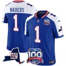 Men's New York Giants #1 Malik Nabers Blue White F.U.S.E. 100th Season And State Patch Jersey