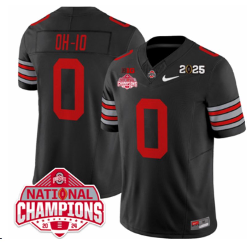 Ohio State Buckeyes #0 OH-IO Black 2025 CFP Final With National Champions Patch Jersey