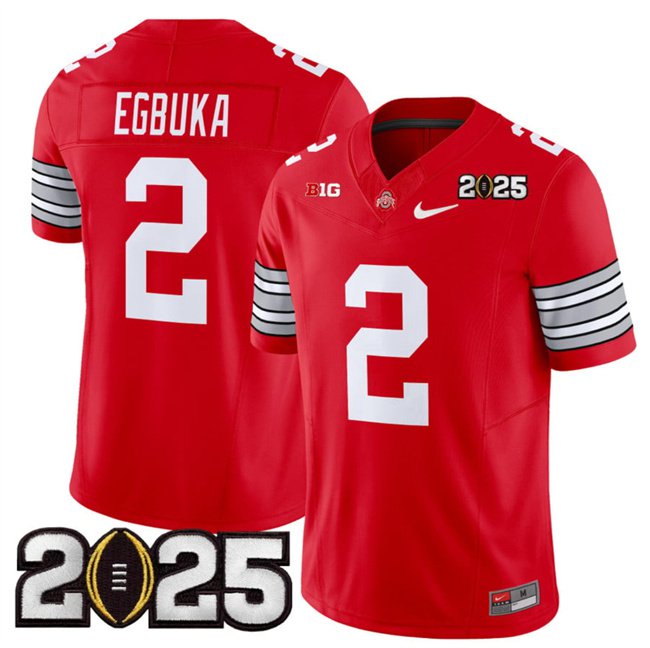 Ohio State Buckeyes #2 Emeka Egbuka Red 2025 CFP Final Patch F.U.S.E. Jersey