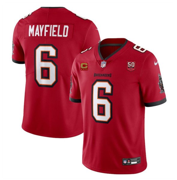 Buccaneers #6 Baker Mayfield Red F.U.S.E. 50th Anniversary Patch Vapor Limited Football Jersey