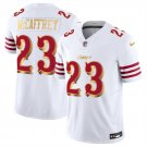 San Francisco 49ers #23 Christian McCaffrey White Gold 2025 F.U.S.E. “Rivalries” Vapor Jersey