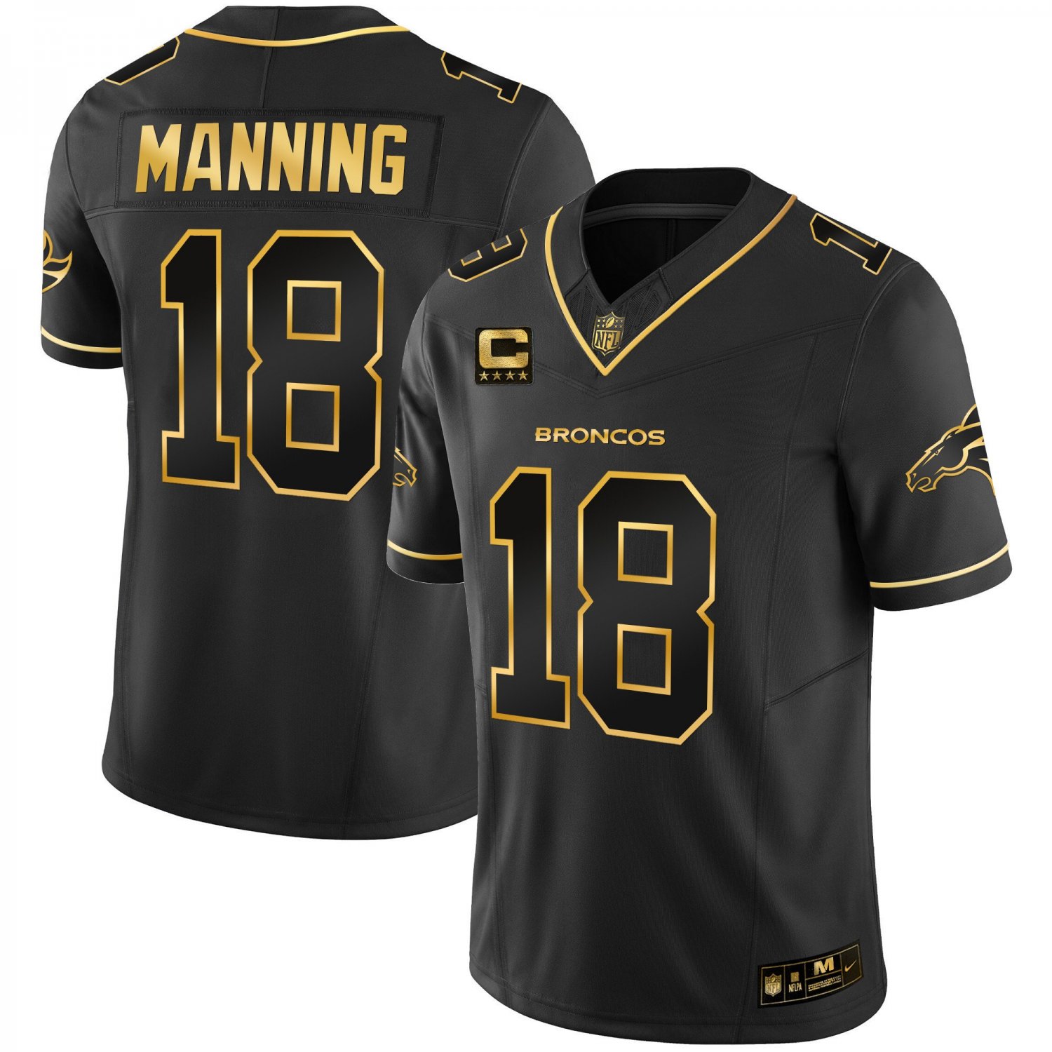 Men&acirc;��s Peyton Manning Denver Broncos Gold Vapor Limited Black Gold Jersey