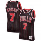 Mens Chicago Bulls #7 Toni Kukoc Mitchell & Ness Black Red Pinstripe Hardwood Classics Jersey