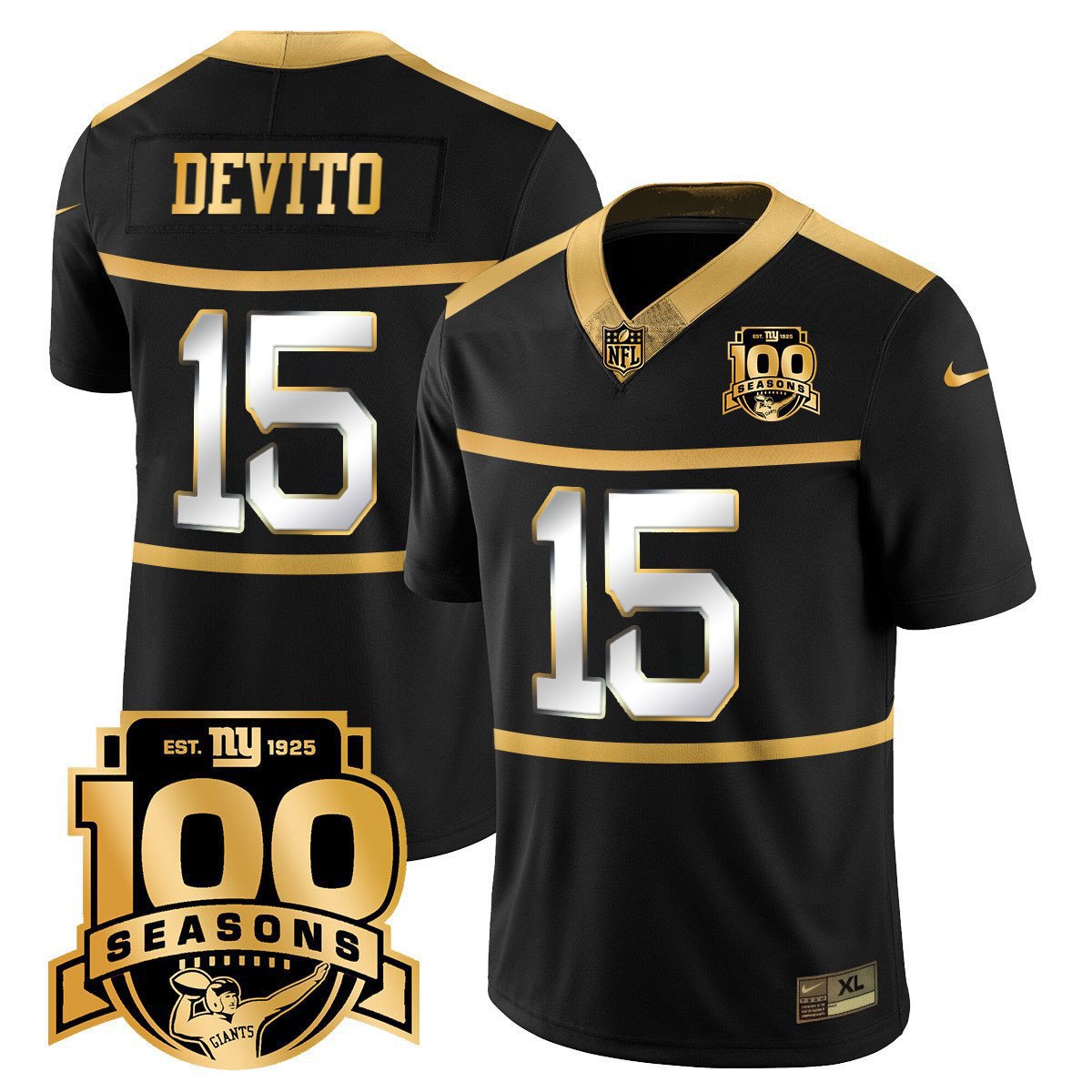 Giants Tommy DeVito &acirc;��Century Red&acirc;�� 100th Season Jersey Black