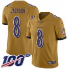 Ravens #8 Lamar Jackson 100TH Inverted Legend Football Jersey Gold Yellow