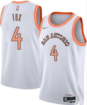 San Antonio Spurs #4 De'Aaron Fox White 2023-24 City Edition Stitched Jersey