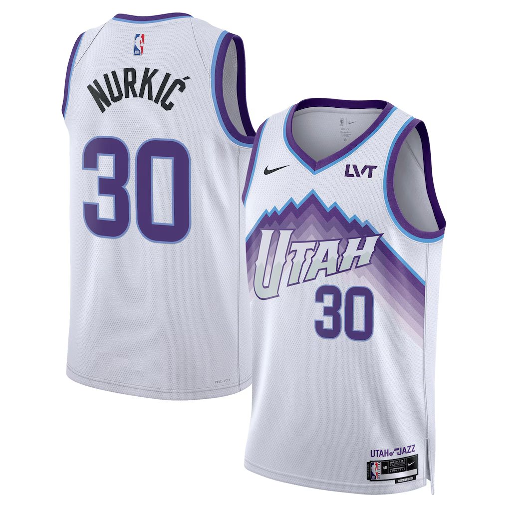 Jusuf Nurkic White Utah Jazz Swingman Badge Jersey Association Edition