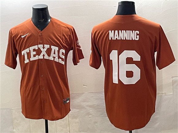 Texas Longhorns #16 Peyton Manning Orange SEC Patch Stitched Jersey