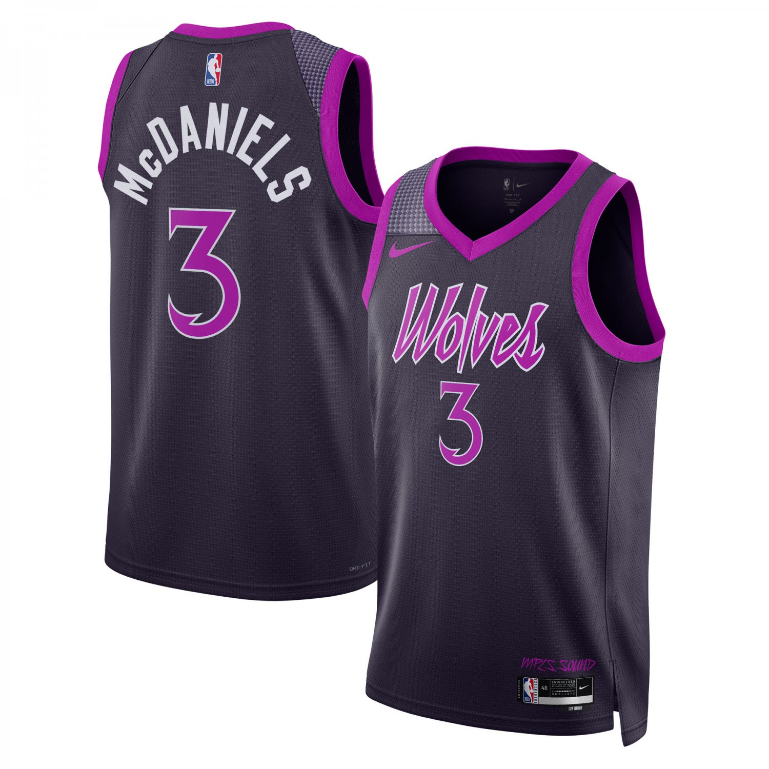 MIN #3 Jaden McDaniels City Edition Jersey Purple Black