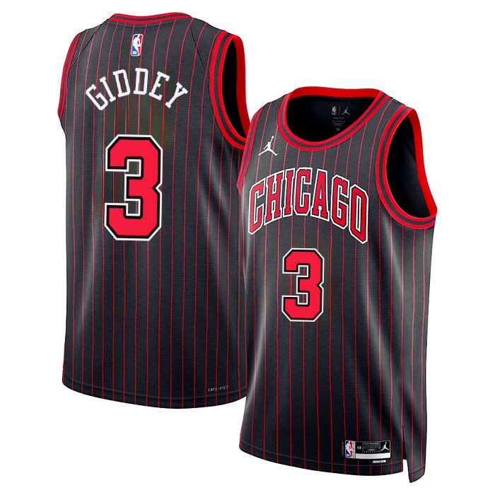 Josh Giddey #3 Chicago Bulls Statement Edition Stripe Jersey Black