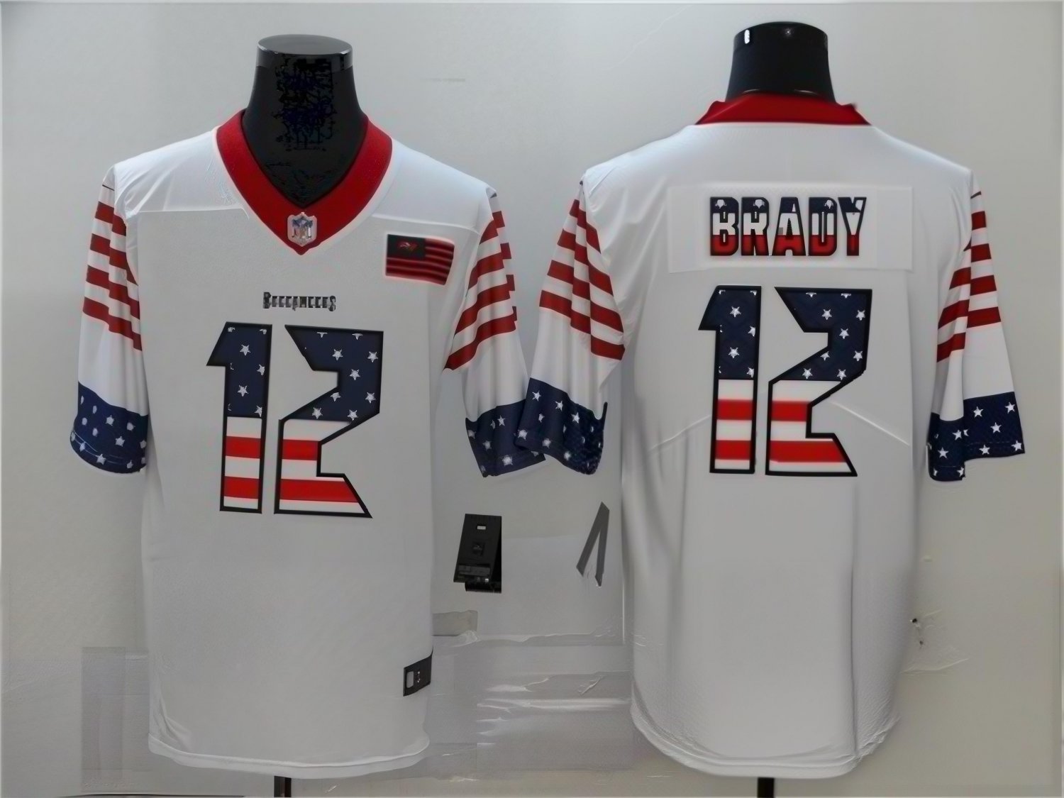 Mens Buccaneers #12 Tom Brady Stripe USA Flag Football Jersey White