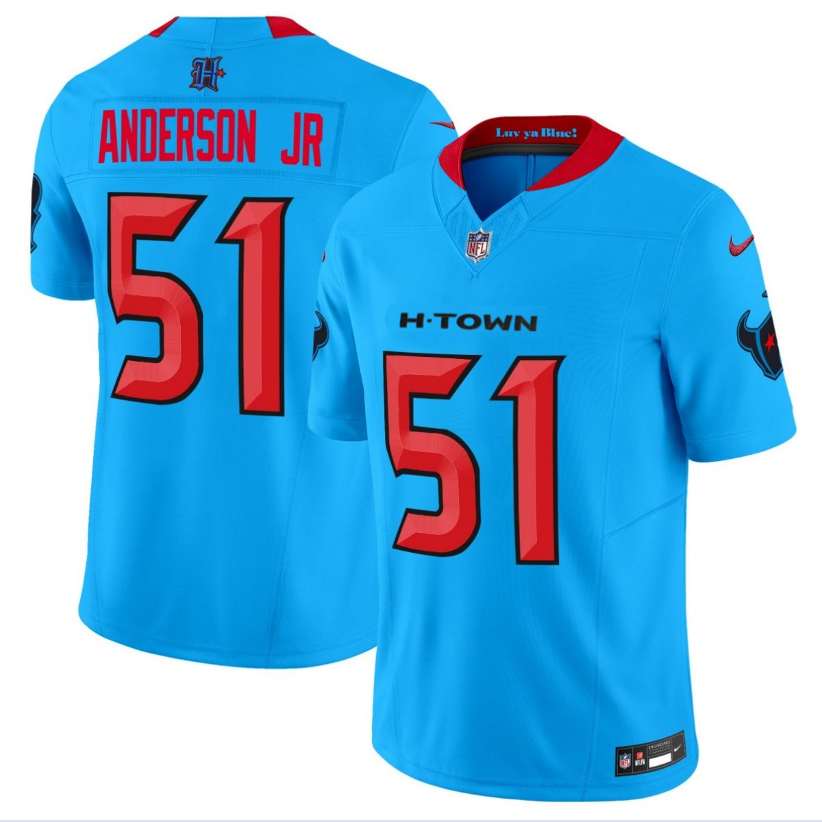 Any Size Texans #51 Will Anderson Jr. F.U.S.E. 2ND Color Rush Jersey Lighte Blue