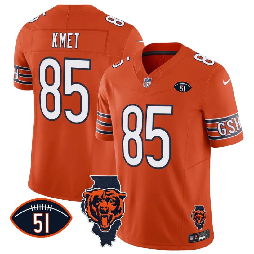 Cole Kmet Jersey #85 Bears Illinois 51 Patch Vapor Stitched Orange