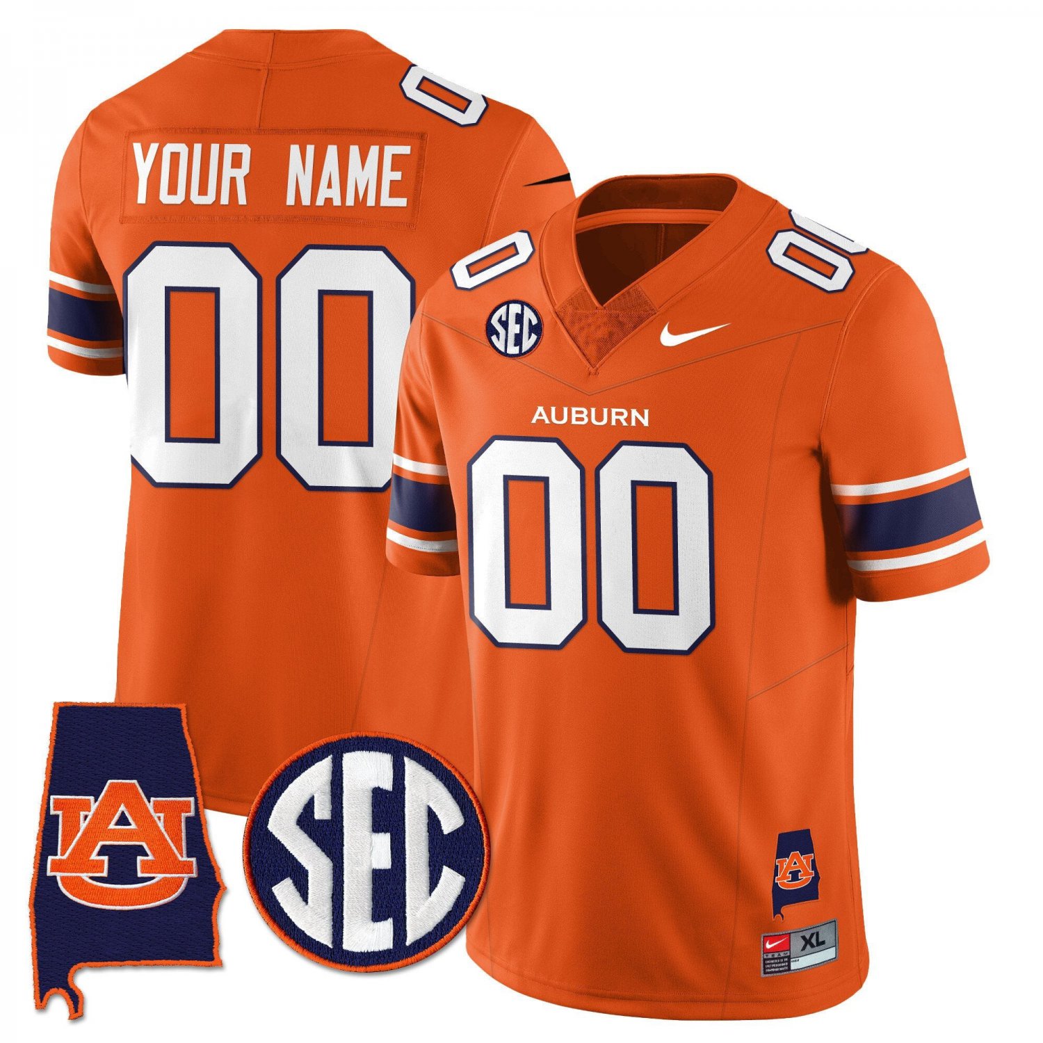 Custom Auburn Tigers Jersey Name Number Alabama Patch Vapor Stitched Orange