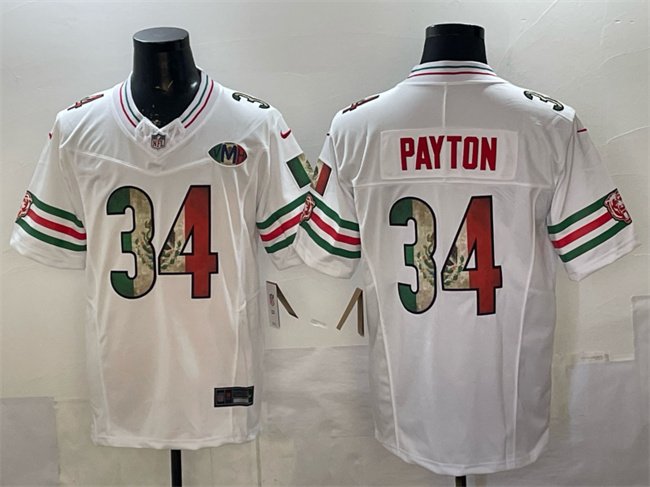 Men's Chicago Bears #34 Walter Payton White Mexico F.U.S.E. With VMH Patch Stitched Football Jersey