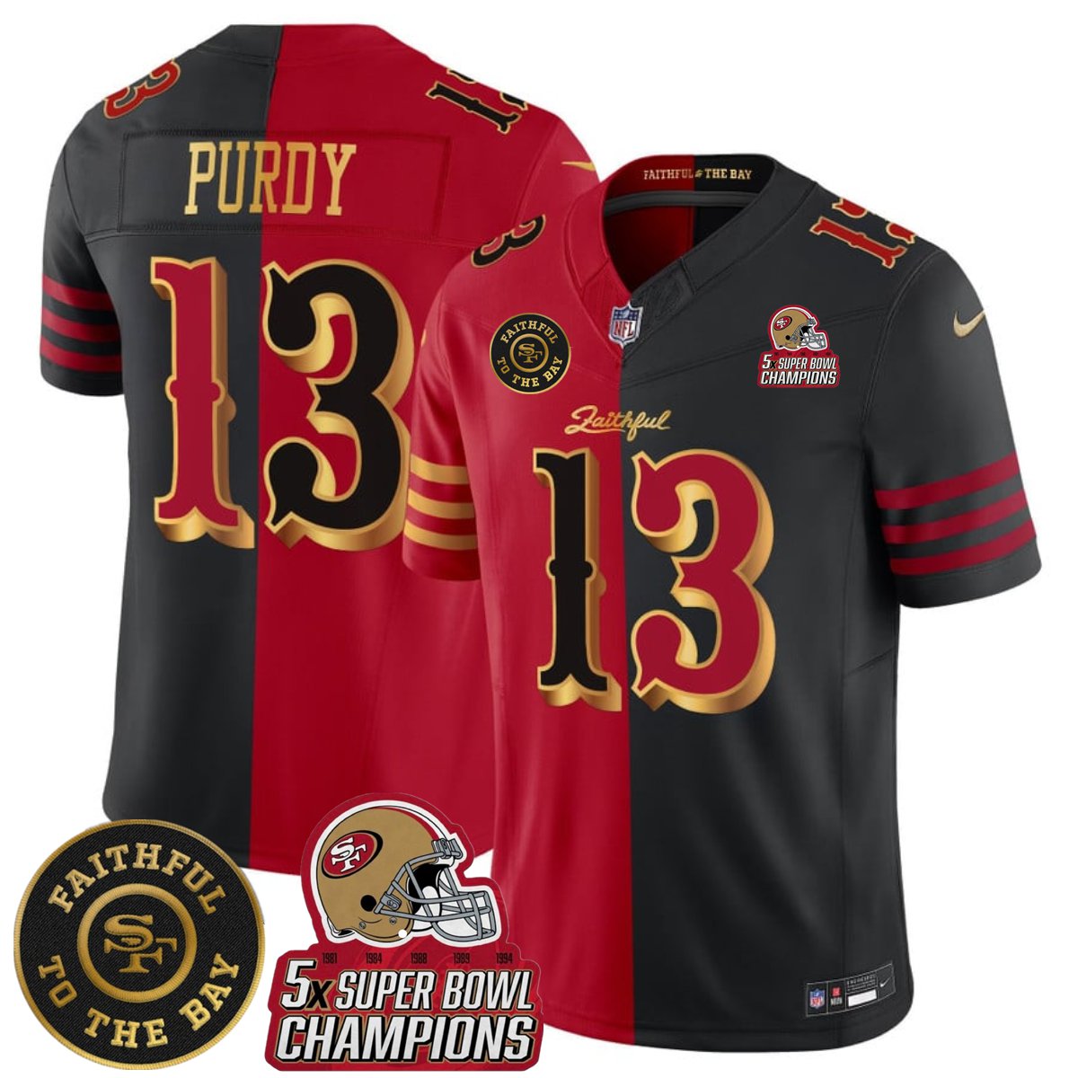 49ers Black Red Split F.U.S.E. Faithful To The Bay Patch Football Jersey