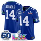 Seahawks #14 Sam Darnold Royal 2025 F.U.S.E. Super Bowl LX Patch And 50th Season Patch Jersey