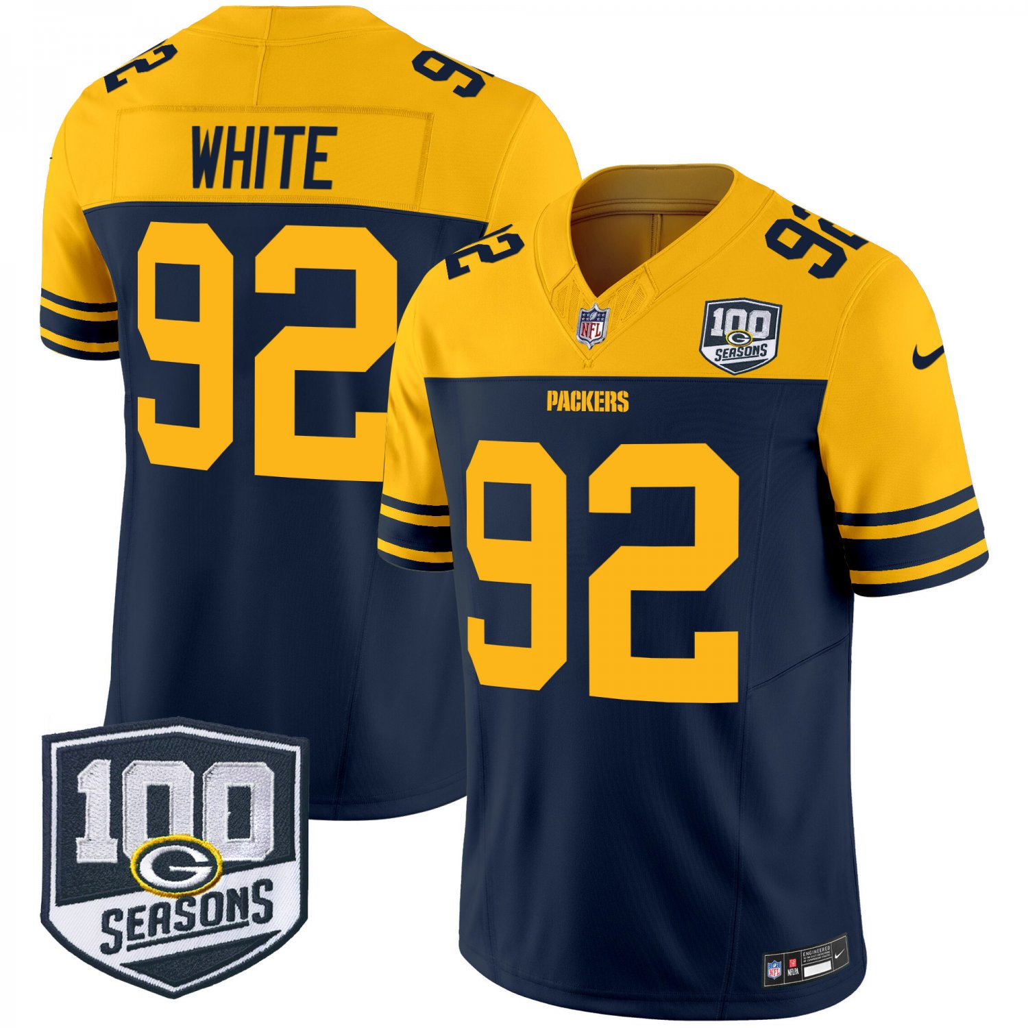 Men&acirc;��s Reggie White GB Throwback 100th Season Patch Vapor Limited Navy Jersey