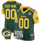 Custom Name Packers 100th Season & Home Patch Cheese Vapor Limited Jersey
