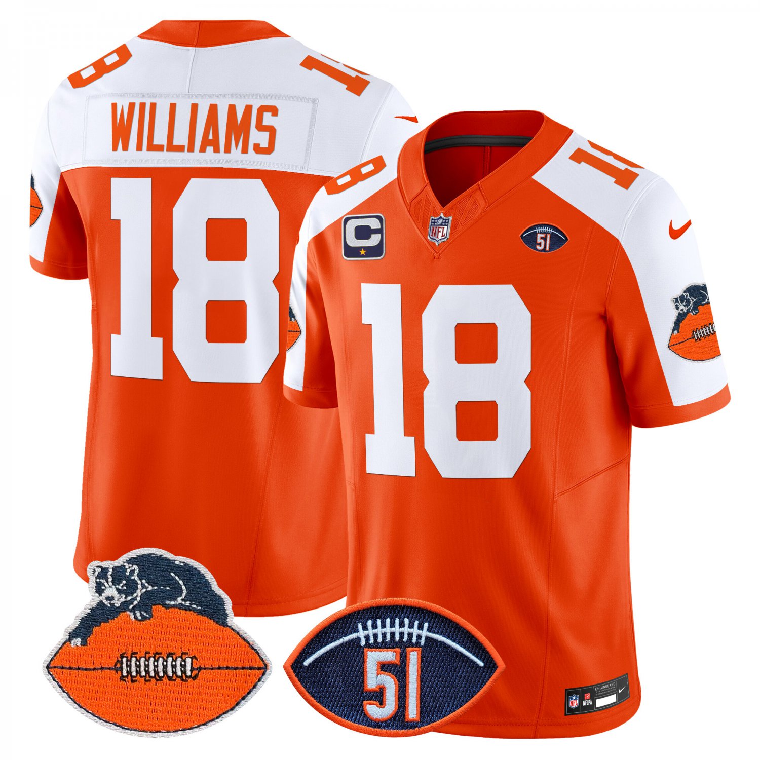 Caleb Williams F.U.S.E. With 1-star C Patch And Dick Butkus 51 Jersey Orange White