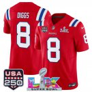 Stefon Diggs Red 2025 F.U.S.E. Super Bowl LX Patch And USA 250 Patch Football Jersey