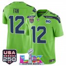 Seahawks FAN #12 Green 2025 F.U.S.E. Super Bowl LX & USA 250th Anniversary Patch Jersey