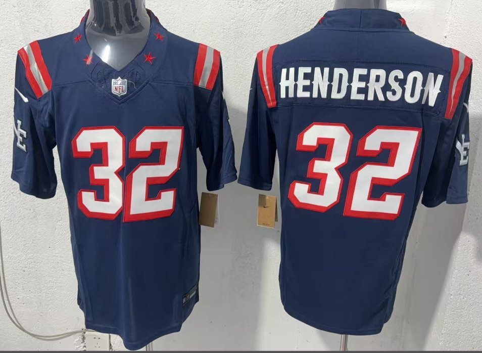 New England Patriots #32 TreVeyon Henderson Throwback F.U.S.E. Fashion Football Jersey Navy