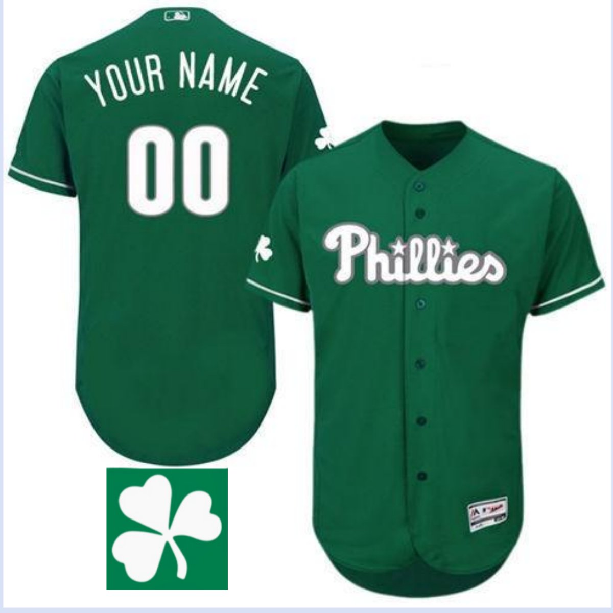 Any Size Philadelphia Phillies #00 Name St. Patrick's Day Baseball Jersey Kelly Green