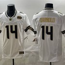 Men's Seattle Seahawks #14 Sam Darnold White Gold 2025 F.U.S.E. 50th Season Patch Jersey