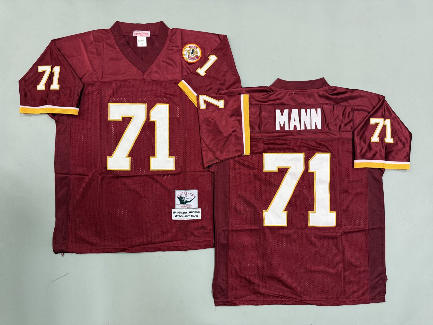 Washington Commanders Redskins #71 Charles Mann Burgundy Throwback Football Jersey