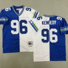 Men's Mitchell & Ness Seahawks #96 Cortez Kennedy Throwback Split Jersey White Royal