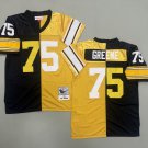 Men's Pittsburgh Steelers #75 Joe Greene Throwback Football Split Jersey Black Gold