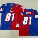 Men's New England Patriots #81 Randy Moss Throwback Football Split Jersey Royal Red