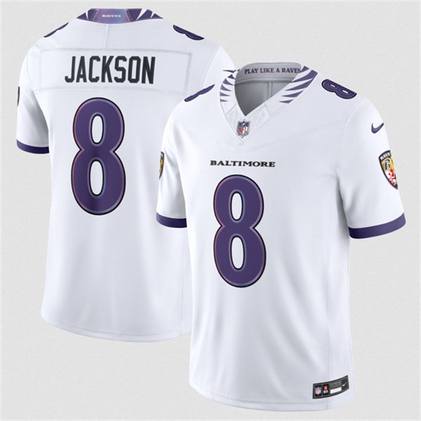 Men's Baltimore Ravens #8 Lamar Jackson White 2026 F.U.S.E. Vapor Limited Football Jersey