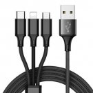 3-in-1 charging mobile phone cable for iphone Android type-c flash charging 3A data cable black